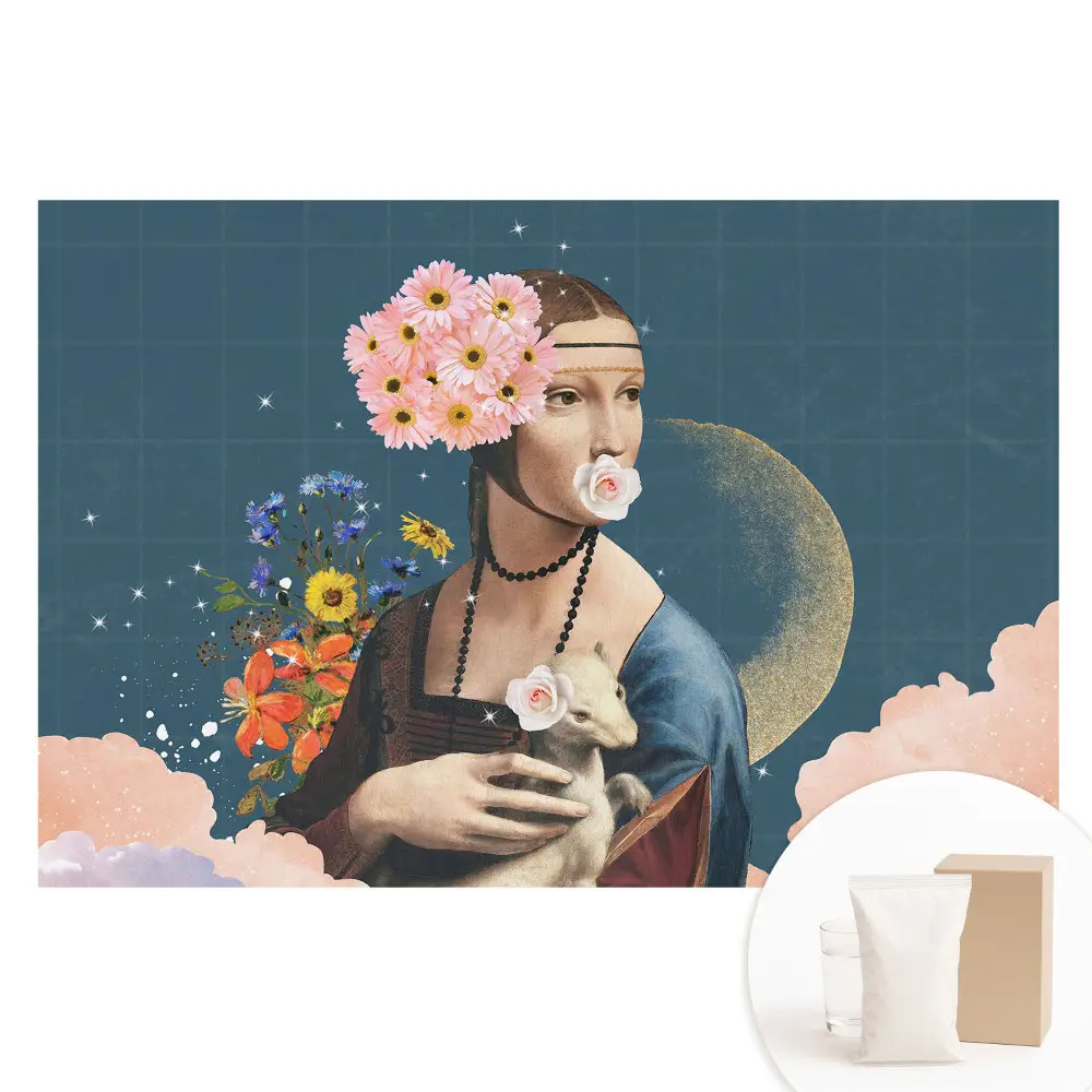 Papier peint intissé à motif de portrait surréaliste floral