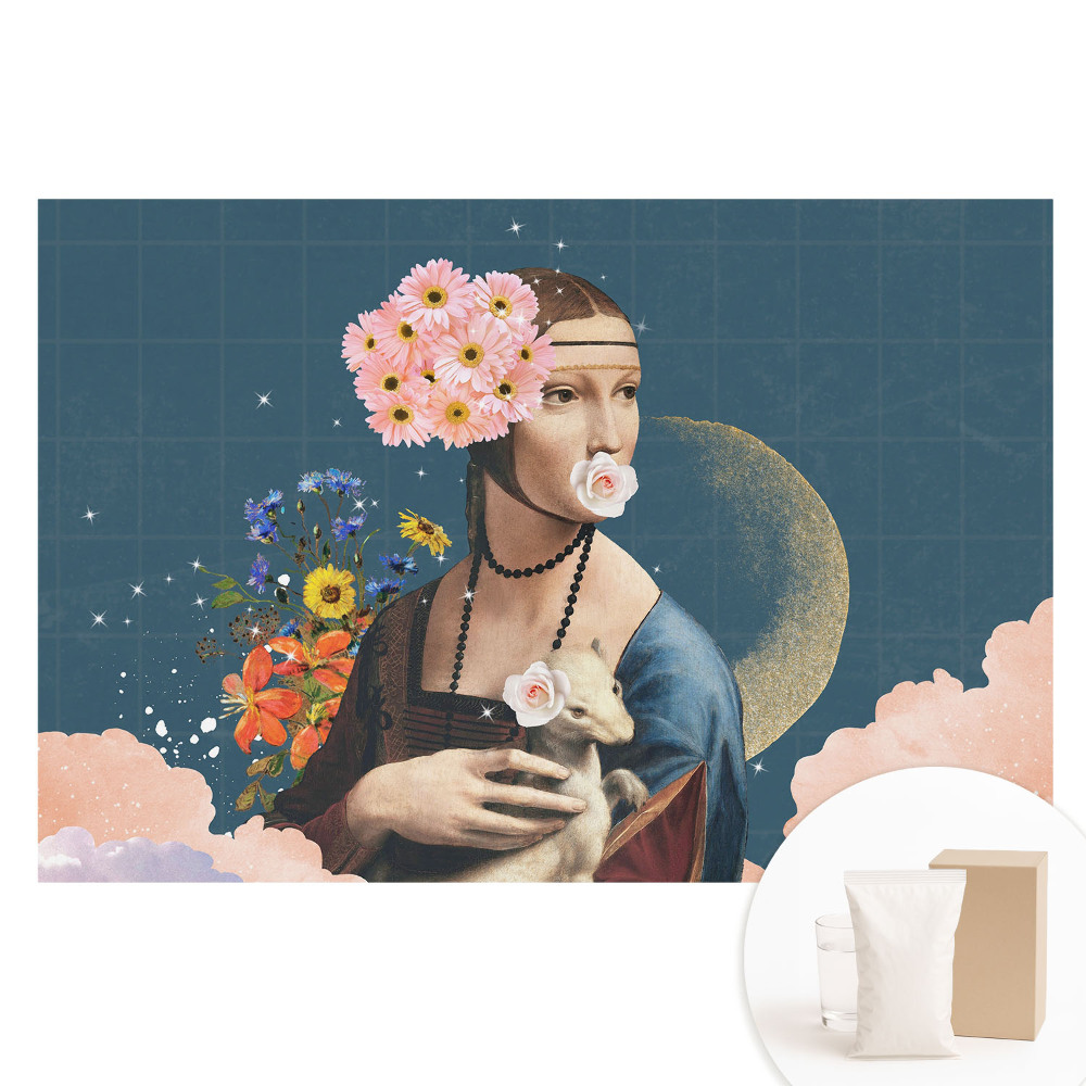 Papier peint intissé imprimé portrait surréaliste floral
