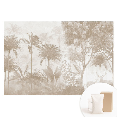 Papier peint photo grand format Forêt tropicale subtile avec des cerfs