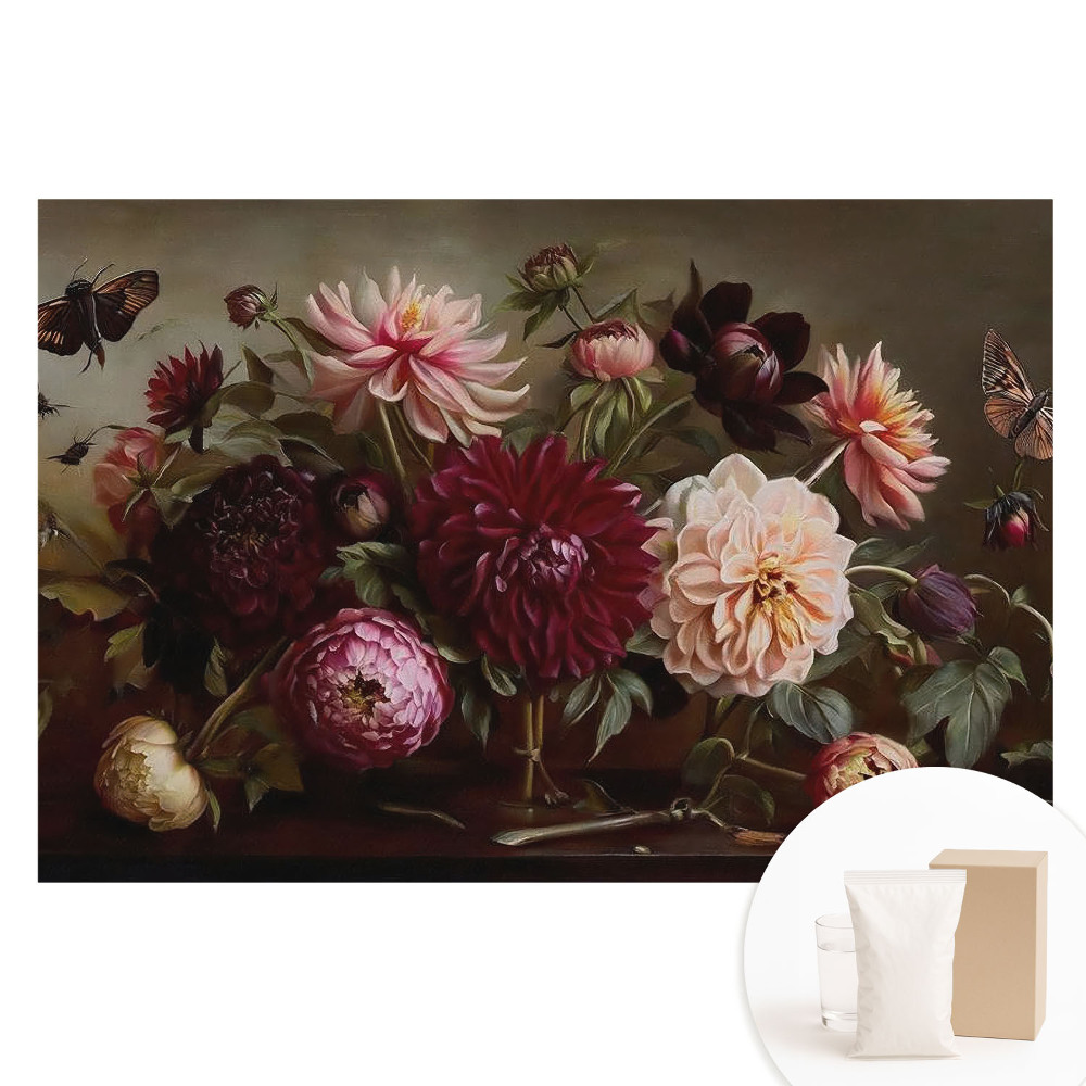 Papier peint intissé Fleurs et papillons dans un bouquet classique