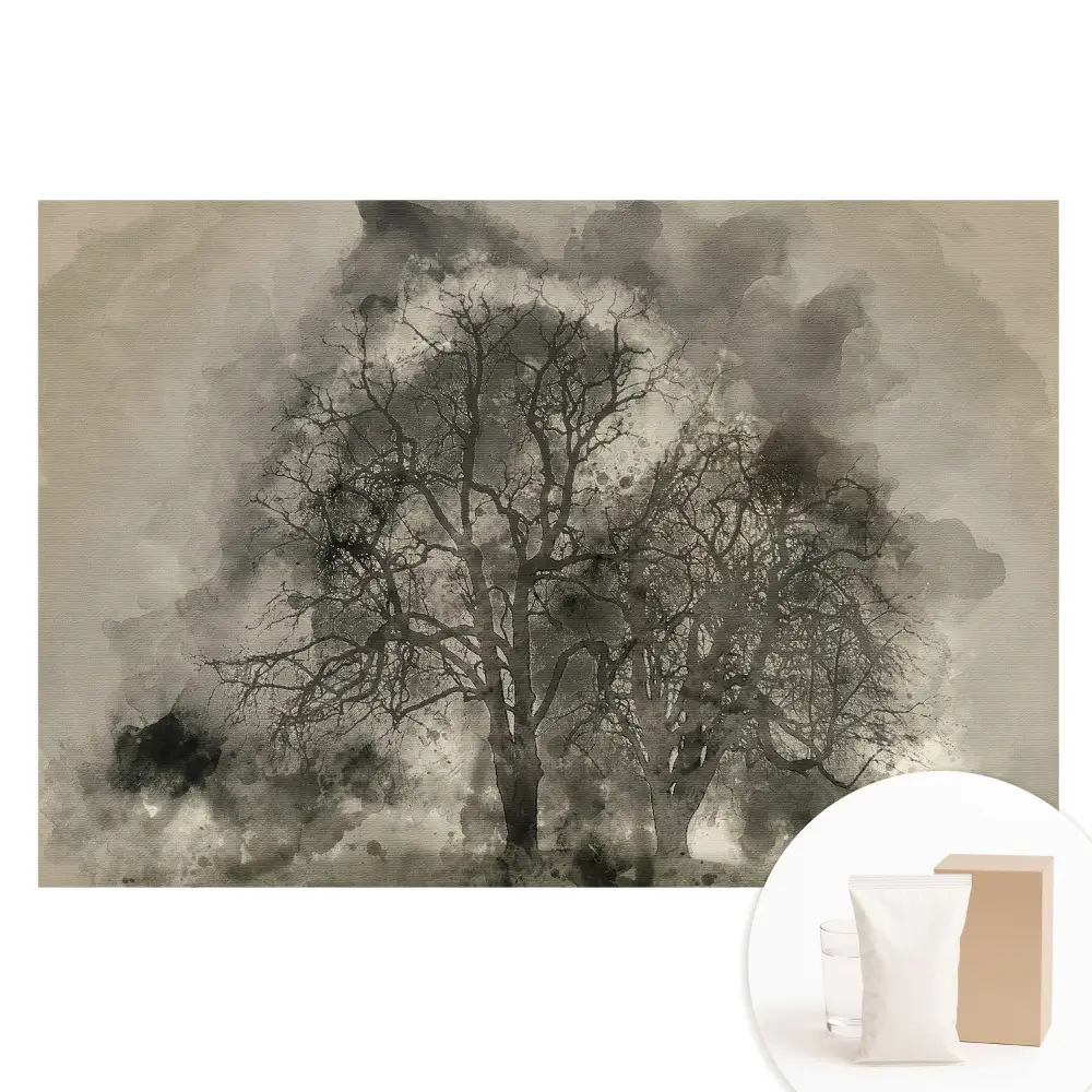 Papier peint panoramique intissé aquarelle arbres brumeux