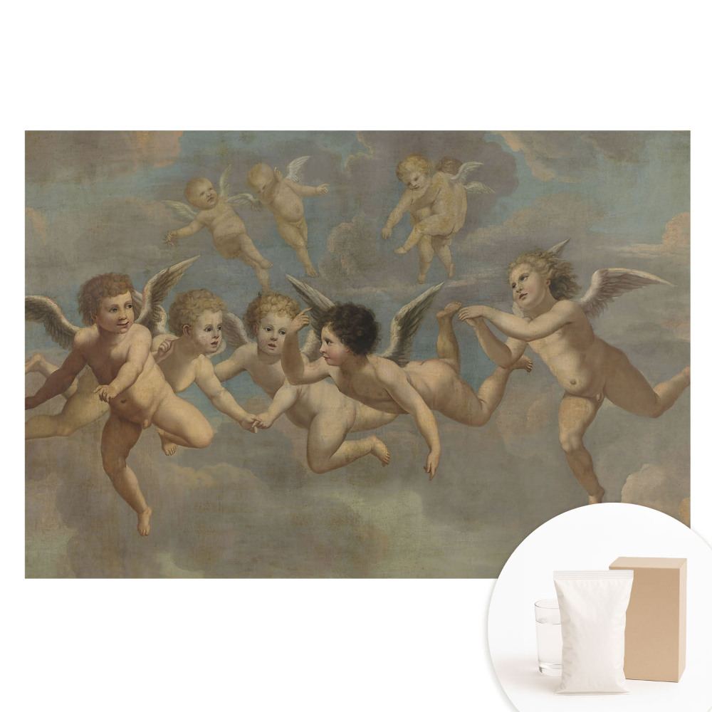Papier peint intissé motifs de putti dans les nuages