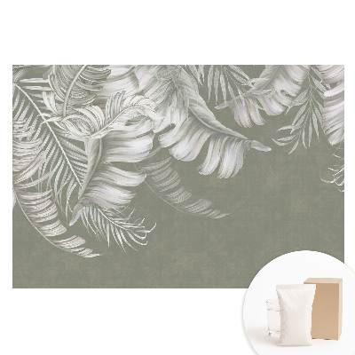 Papier peint photo sur tissu non tissé Feuilles tropicales subtiles sur fond gris