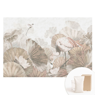 Papier peint photo imprimé sur tissu non tissé Flamant rose parmi les feuilles