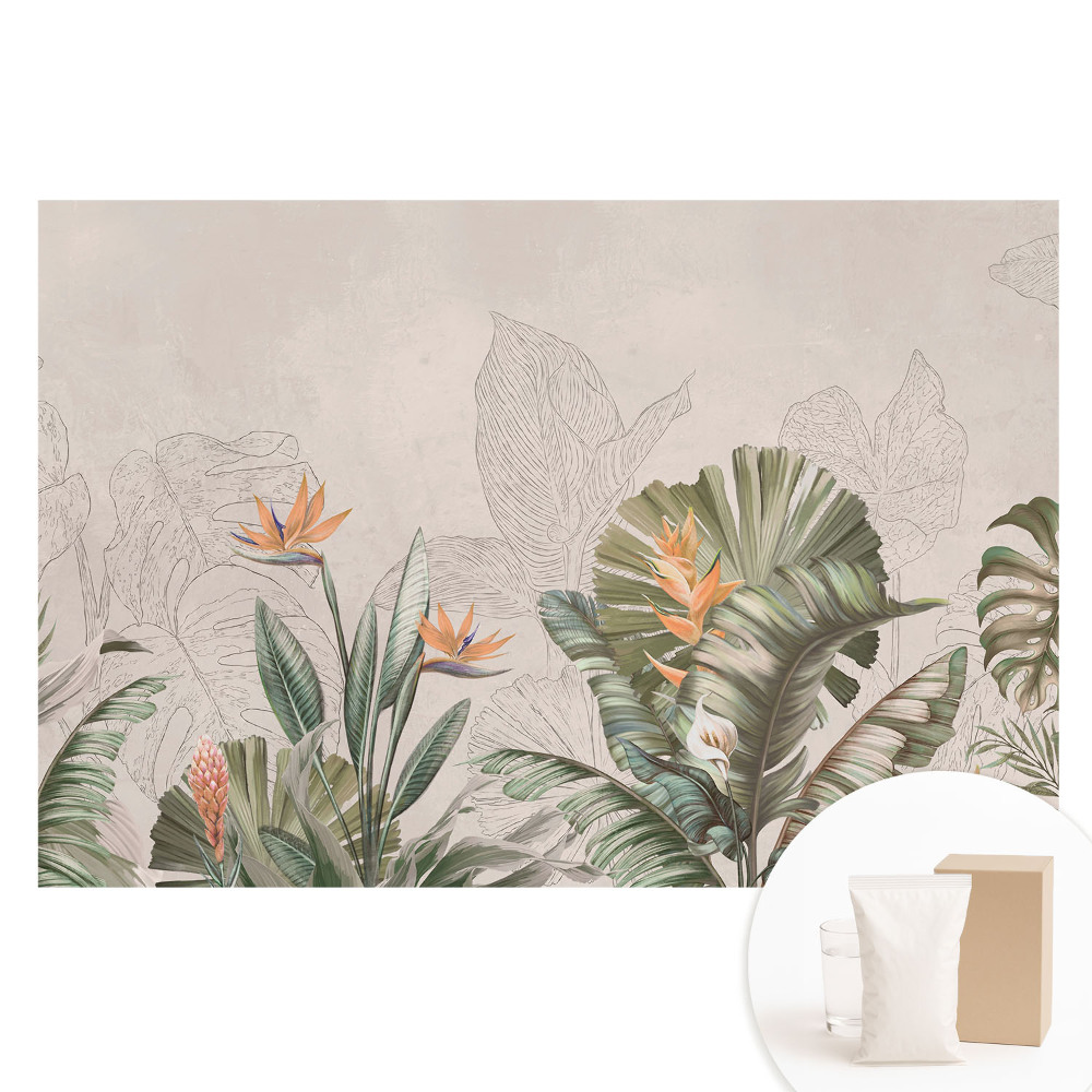 Papier peint panoramique sur intissé Végétation exotique aux fleurs colorées
