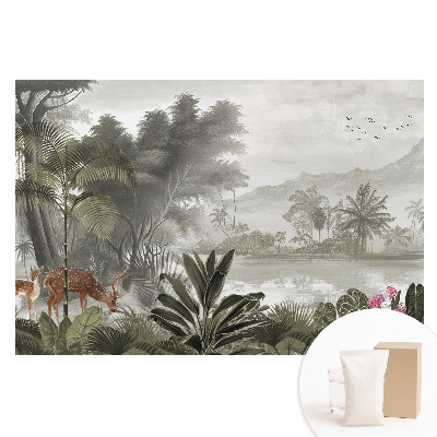 Papier peint intissé Paysage forestier exotique avec des cerfs