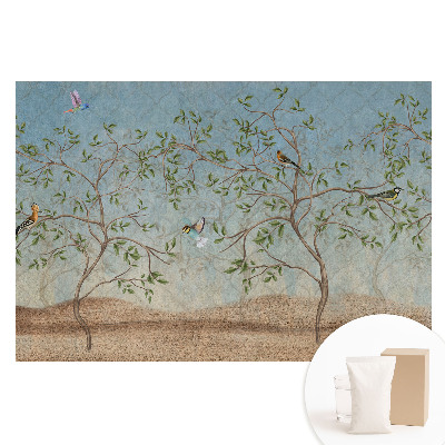 Papier peint photographique intissé Des oiseaux colorés sur un arbre dans une atmosphère feutrée