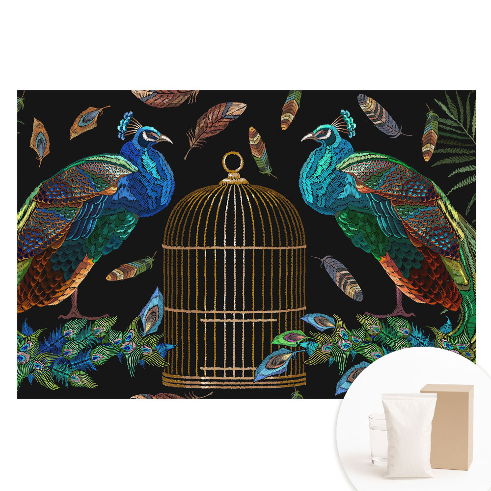 Papier peint photo grand format pour le mur Symétrie des paons parmi les plumes