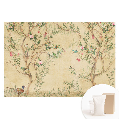 Papier peint photographique sur tissu non tissé Un arbre élégant avec des fleurs et des oiseaux