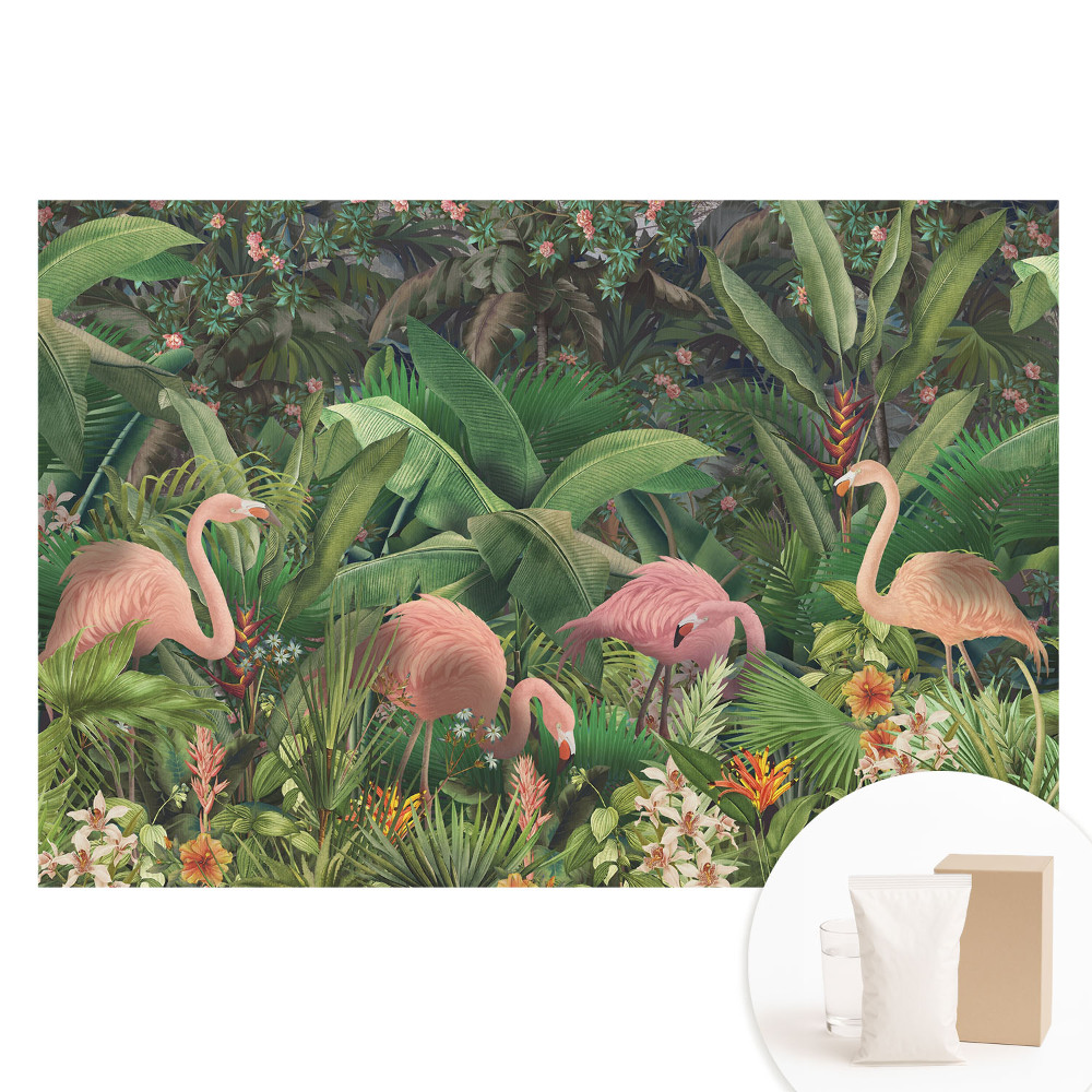 Papier peint photo sur intissé motif exotique flamants roses