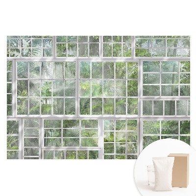 Papier peint photo sur tissu non tissé La jungle verte derrière les fenêtres blanches