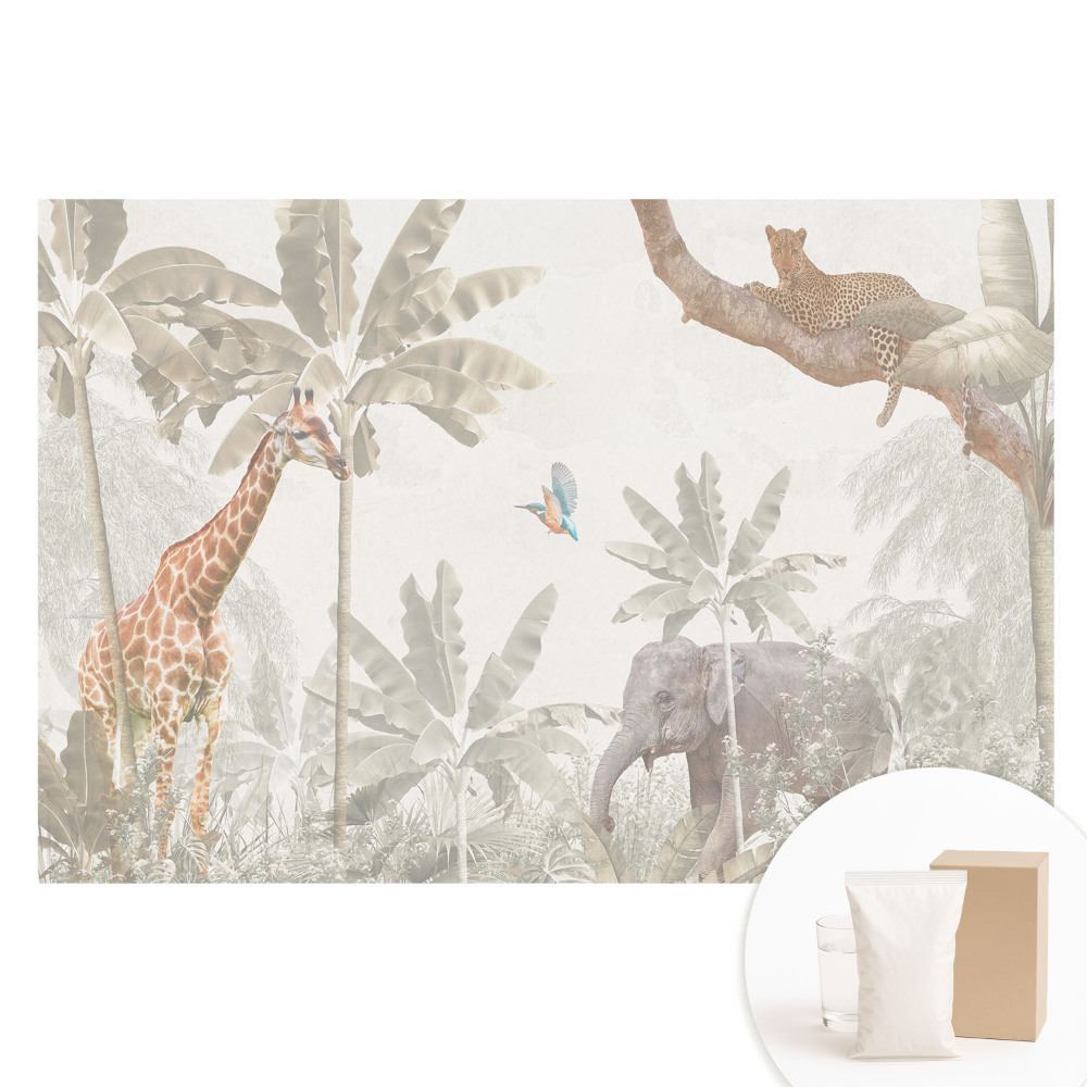 Papier peint photographique intissé Faune et flore exotiques aux tons pastel