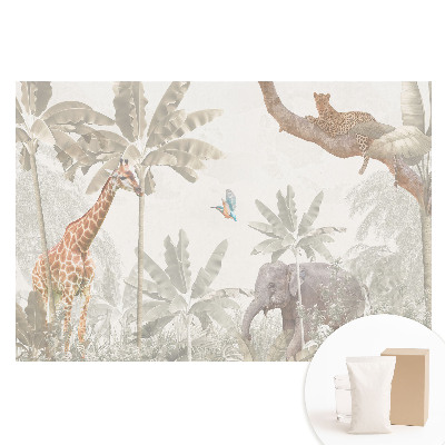 Papier peint panoramique intissé Faune et flore exotiques dans des tons pastel