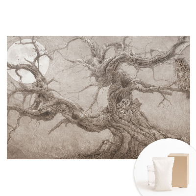 Papier peint photographique intissé Chêne lunaire avec des hiboux