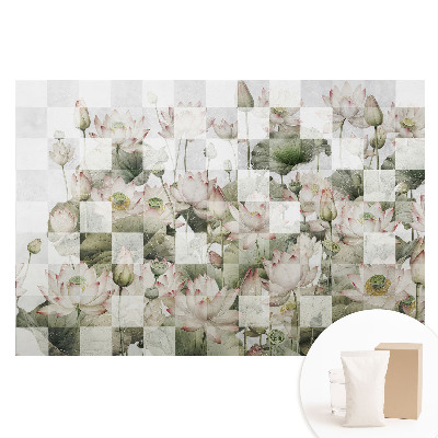 Papier peint panoramique intissé fleurs de lotus et motifs géométriques