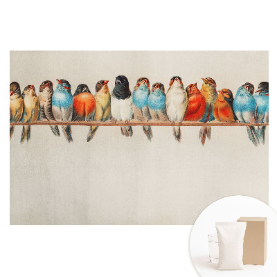 Papier peint intissé Oiseaux colorés sur une branche dans un style classique