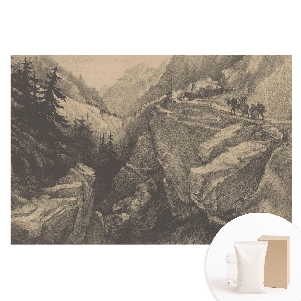 Papier peint photographique intissé Paysage de montagne avec des voyageurs