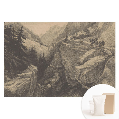 Papier peint panoramique intissé Paysage de montagne avec voyageurs