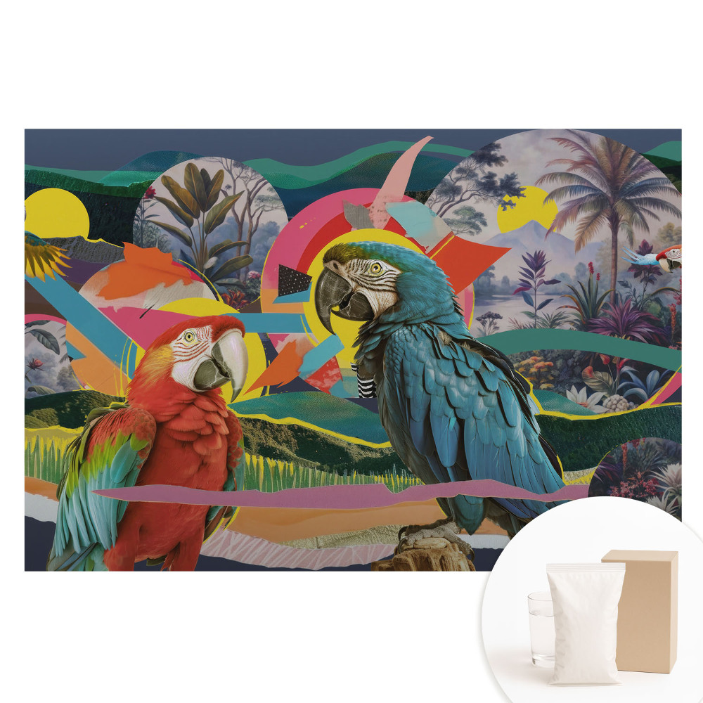 Papier peint photo imprimé sur tissu non tissé Des perroquets colorés dans un cadre tropical