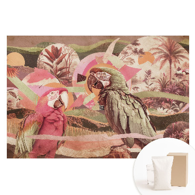 Papier peint intissé à motif de perroquets et végétation tropicale
