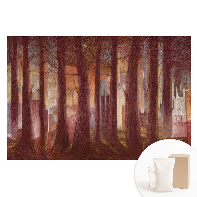 Papier peint photo sur tissu non tissé Une forêt avec des bâtiments abstraits en arrière-plan