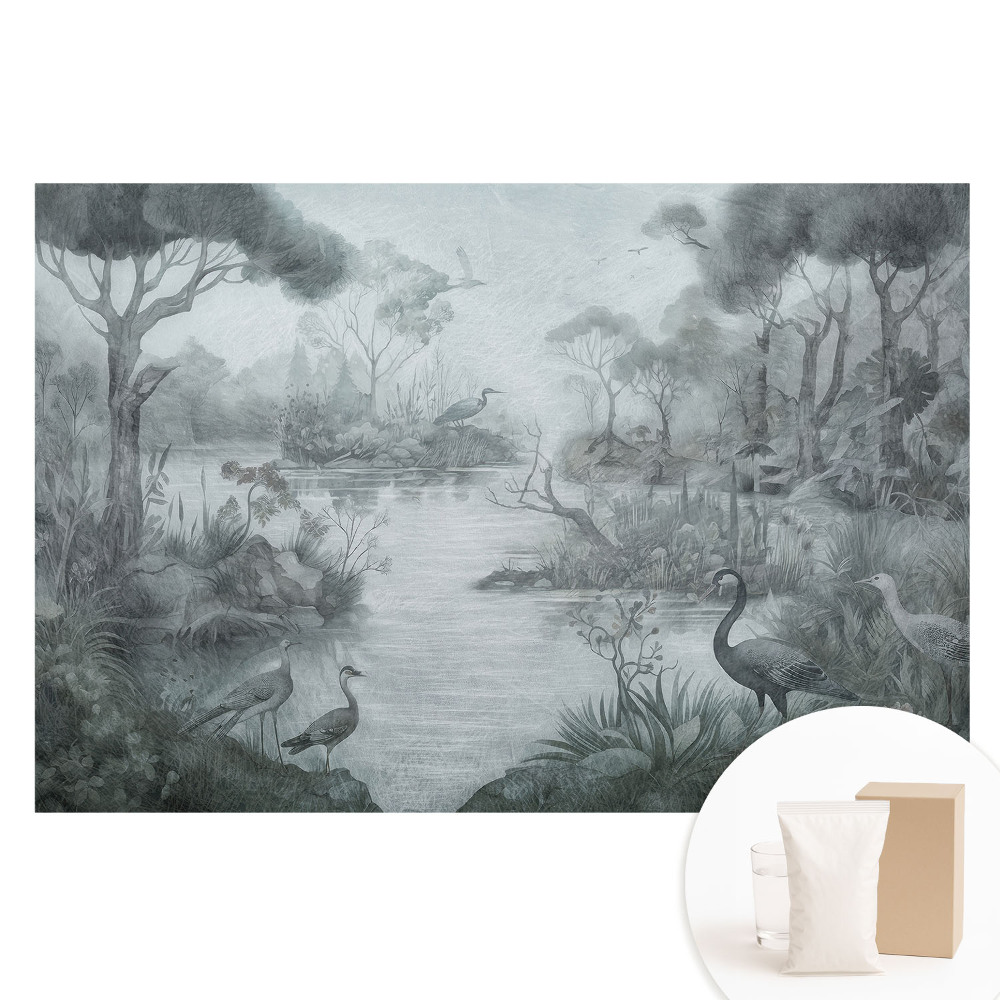 Papier peint photo grand format pour le mur Paysage forestier mystérieux au bord du lac