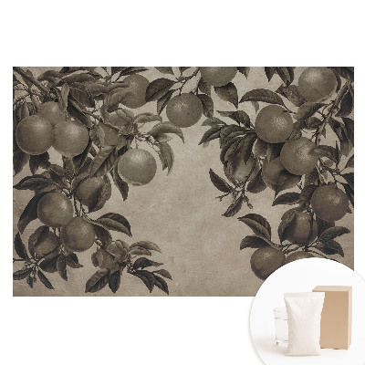 Papier peint panoramique intissé Motif feuilles de fruits rétro vintage monochrome