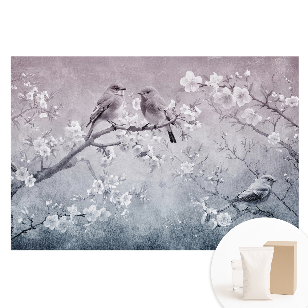 Papier peint intissé imprimé Oiseaux sur des branches fleuries