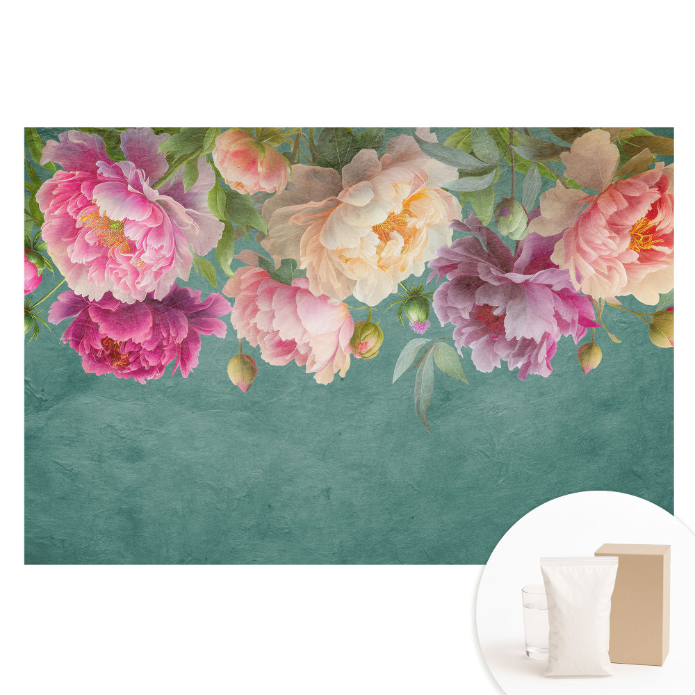 Papier peint intissé imprimé Pivoines colorées sur une texture aquarelle