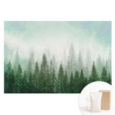 Papier peint photo sur tissu non tissé Paysage forestier avec la silhouette d'un loup