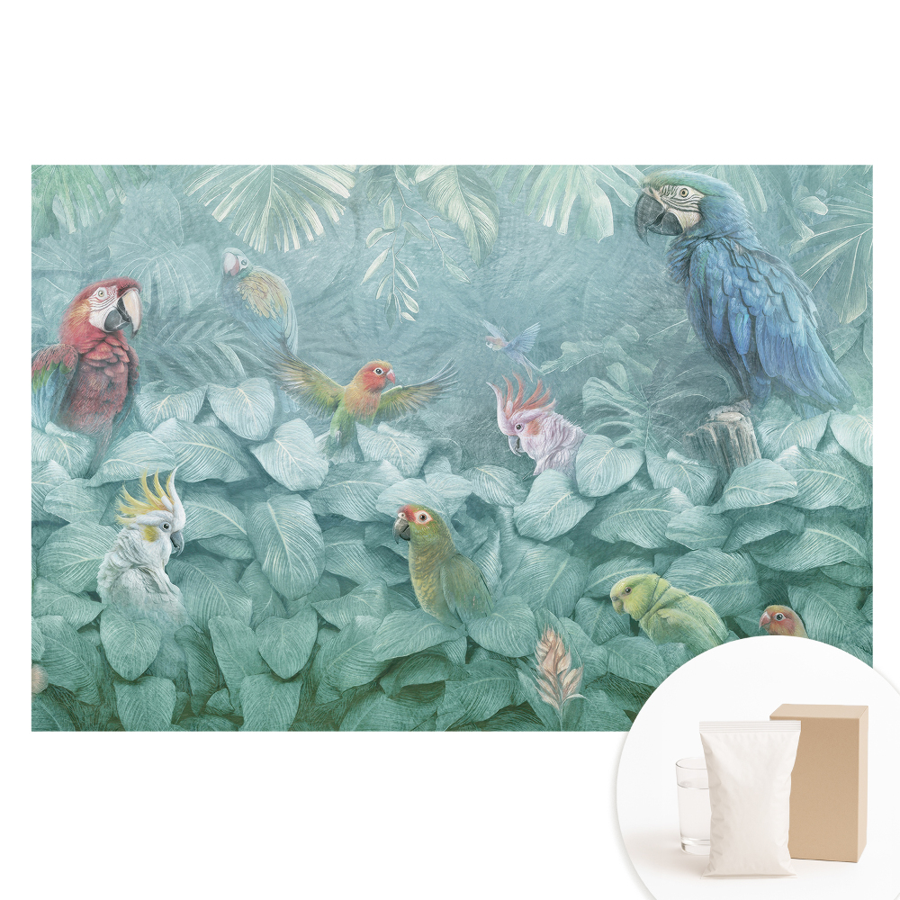 Papier peint intissé motif jungle tropicale avec perroquets colorés