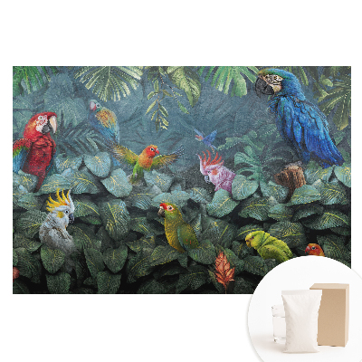 Papier peint intissé perroquets tropicaux et feuilles
