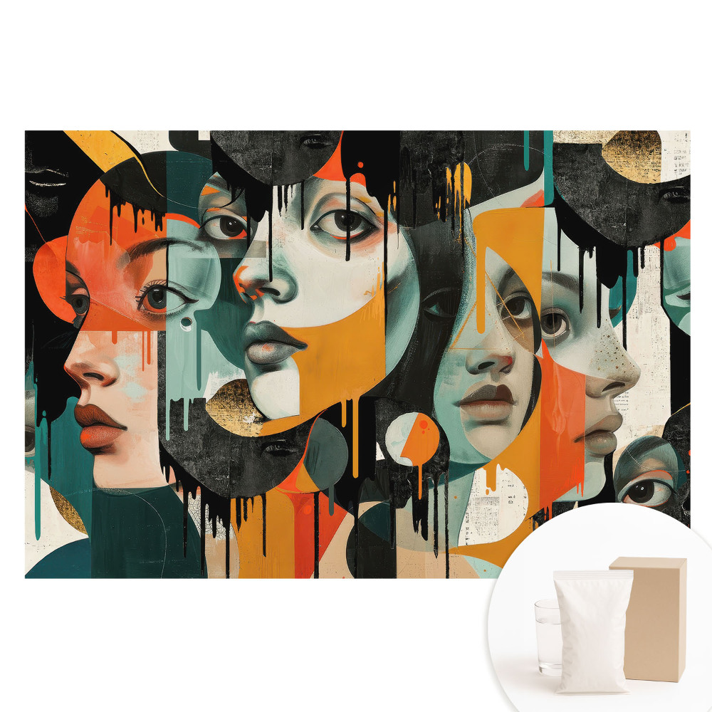 Papier peint photo sur tissu non tissé Visages abstraits aux couleurs intenses