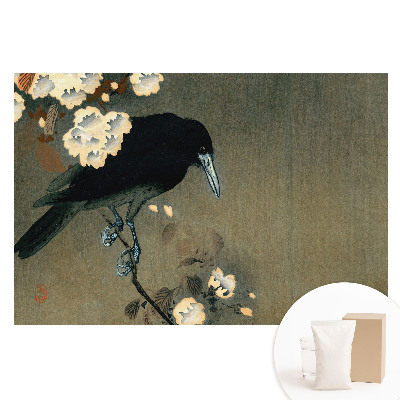 Papier peint photo sur intissé motif oiseau japonais dans les fleurs