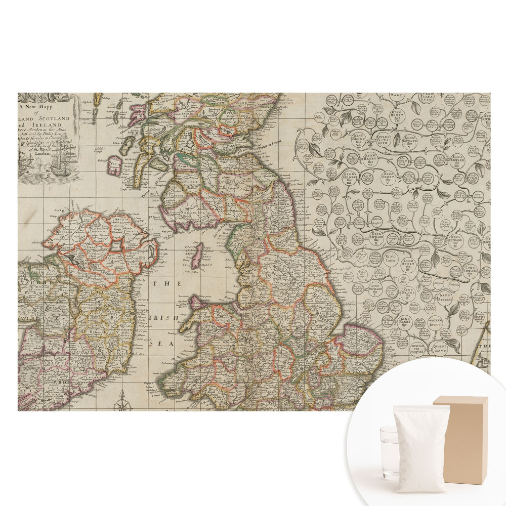 Papier peint panoramique sur tissu non tissé Ancienne carte détaillée des îles Britanniques