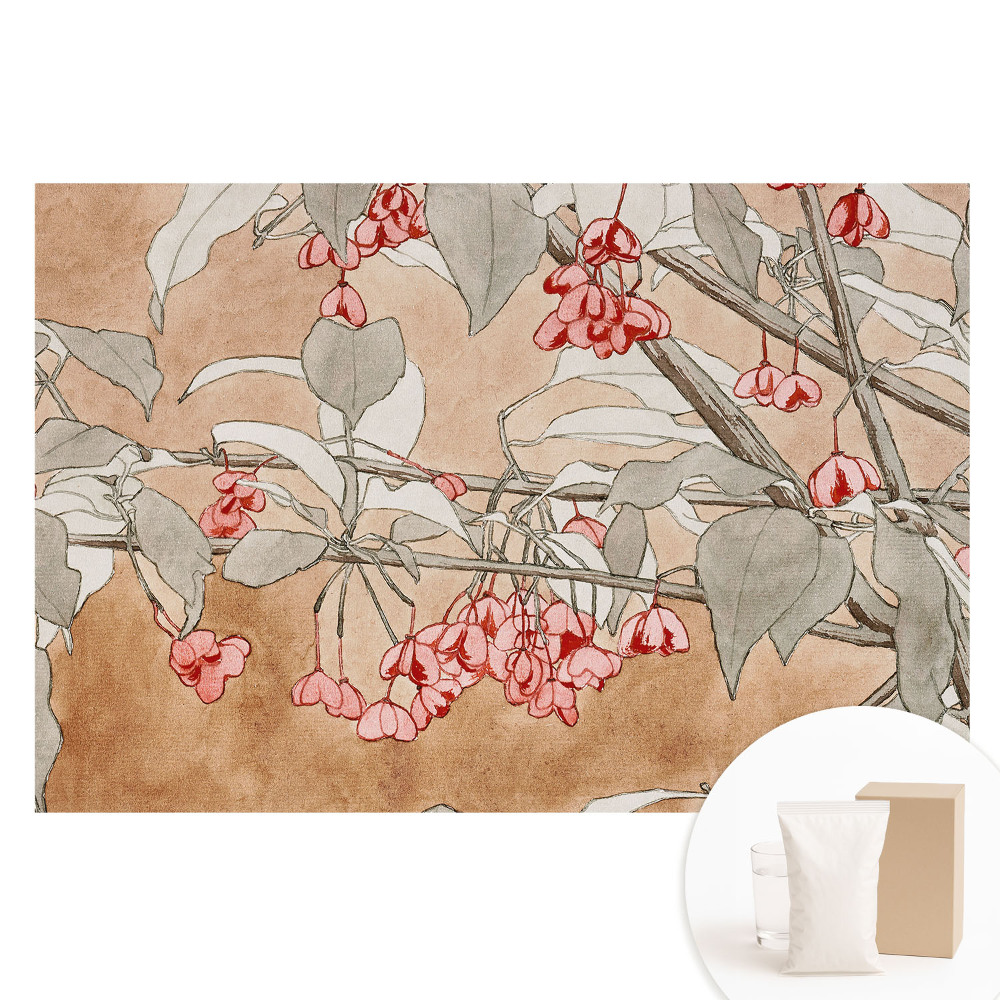 Papier peint intissé photographique Fleurs et feuilles aux teintes délicates