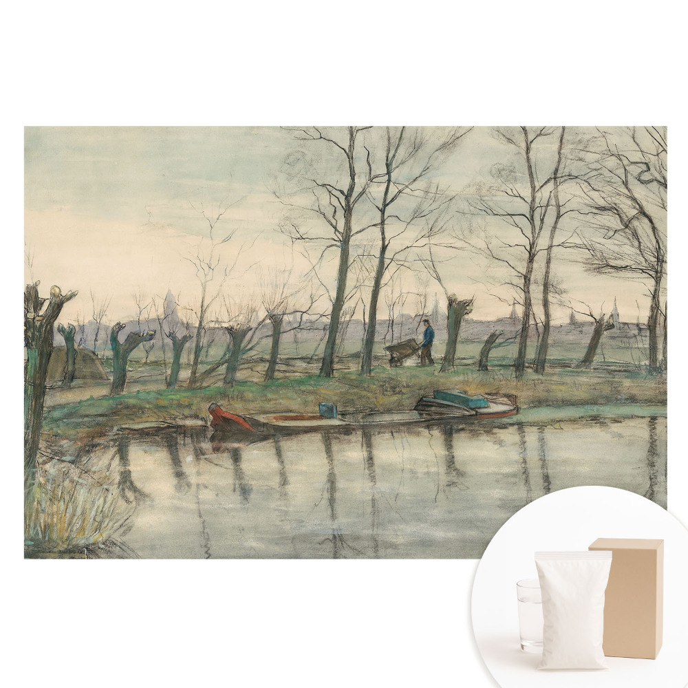 Papier peint intissé imprimé Paysage avec rivière et allée d'arbres