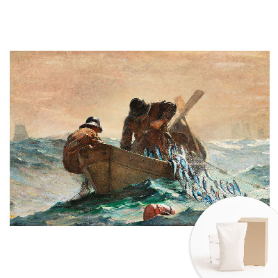 Papier peint photo grand format représentant des pêcheurs en pleine mer déchaînée