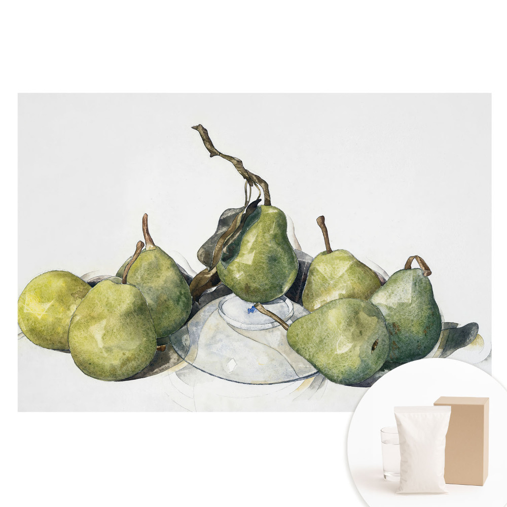 Papier peint panoramique intissé Poires à l'aquarelle sur une assiette
