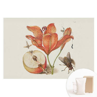 Papier peint intissé motifs fleurs, insectes et fruits