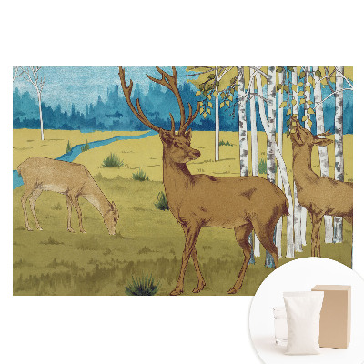Papier peint photo imprimé sur tissu non tissé Cerfs dans la forêt de bouleaux