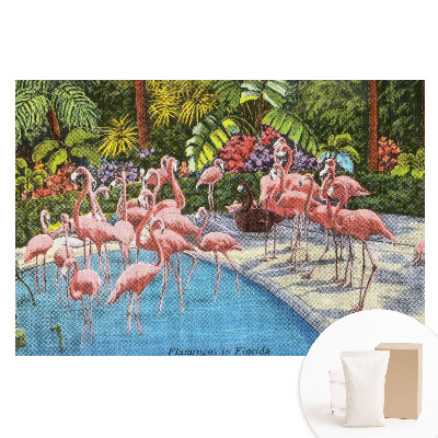 Papier peint photo imprimé sur tissu non tissé Flamants roses au bord de la piscine