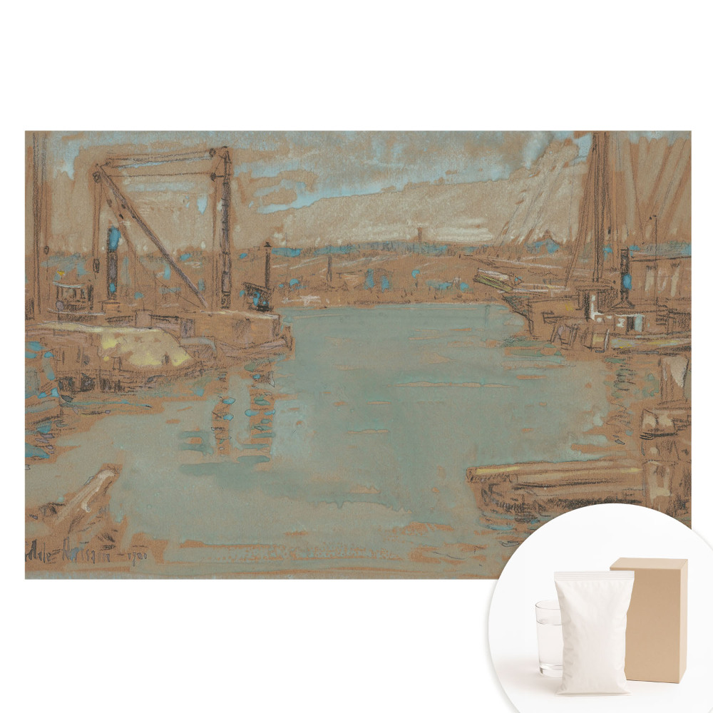 Papier peint intissé imprimé Un paysage portuaire classique dans des tons de bleu