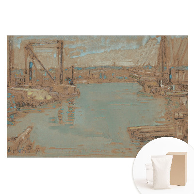 Papier peint intissé imprimé Un paysage portuaire classique dans des tons de bleu