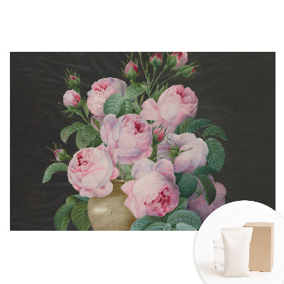 Papier peint intissé roses roses dans un vase gris