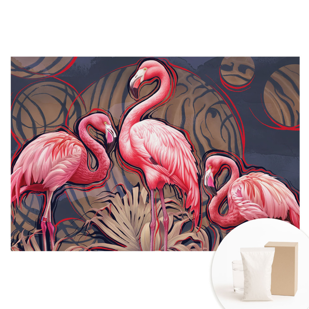 Papier peint intissé à motif de flamants roses sur fond abstrait