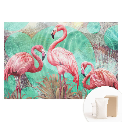 Papier peint photographique sur tissu non tissé Flamants roses en turquoise