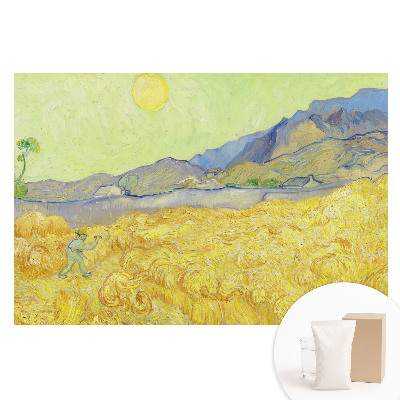 Papier peint photographique sur tissu non tissé Champ de blé jaune avec paysage