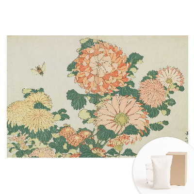 Papier peint photo sur tissu non tissé harmonie des fleurs de chrysanthème et des abeilles