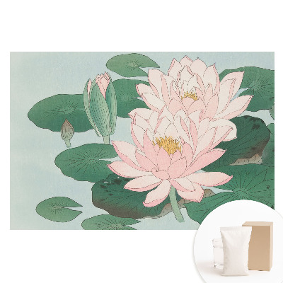 Papier peint photo imprimé sur tissu non tissé Fleurs de lotus sur feuilles vertes